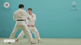 yoko-otoshi - A technique to pull and throw down the opponent by breaking his balance rightward and laying down the body onto the left side while sliding the left leg toward the outside of his right foot . yoko-otoshi - A technique to pull and throw down the opponent by breaking his balance rightward and laying down the body onto the left side while sliding the left leg toward the outside of his right foot .
